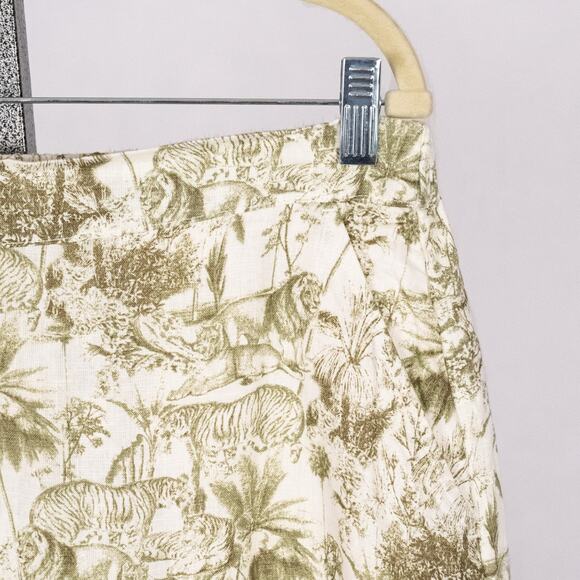 Rachel Zoe Tiered Skirt 100% Linen LARGE Toile Tropical Safari Jungle Lion Tiger - Picture 3 of 6